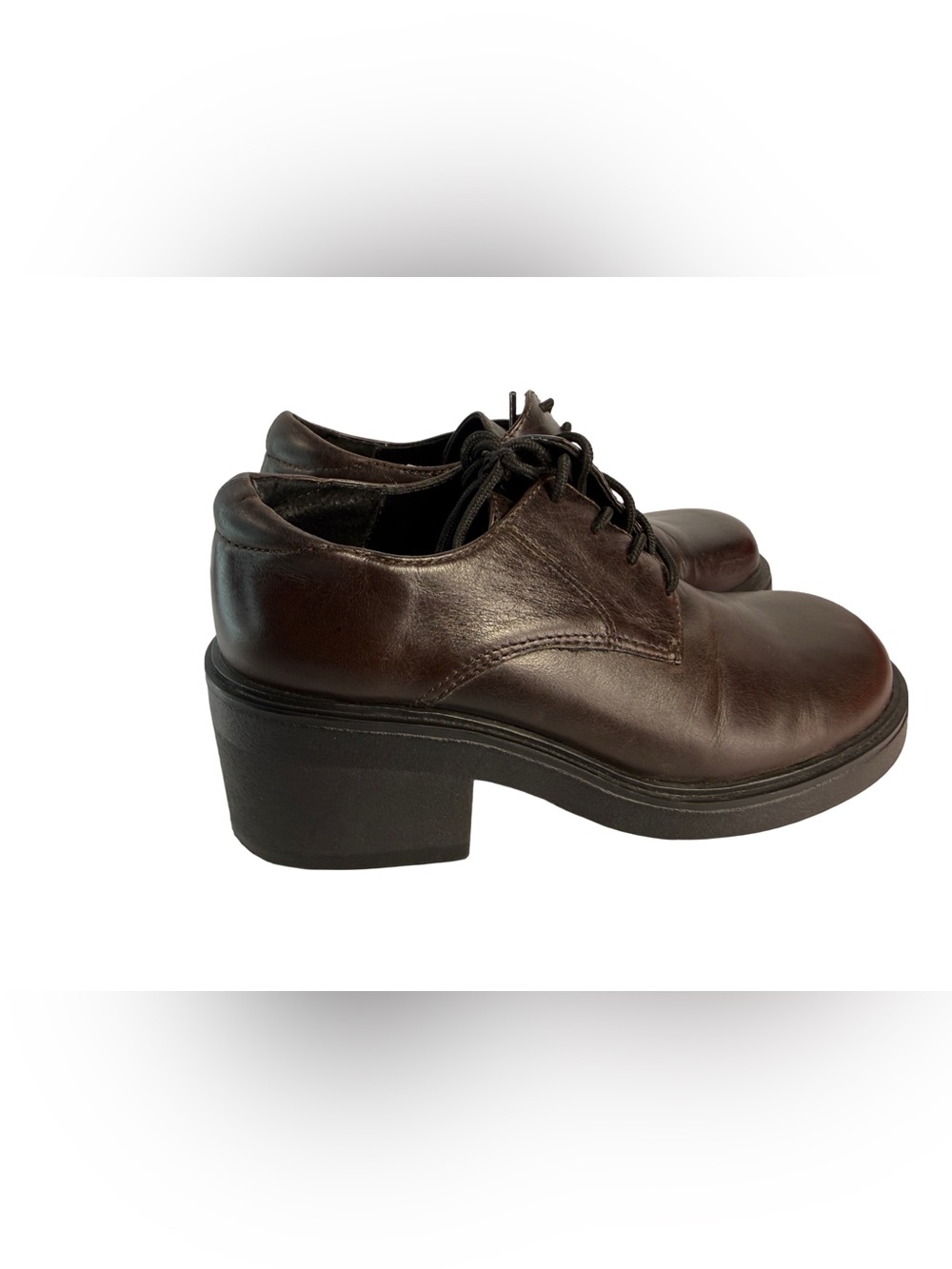 Esprit Dark Brown Leather Lace-Up Block Heel Shoes